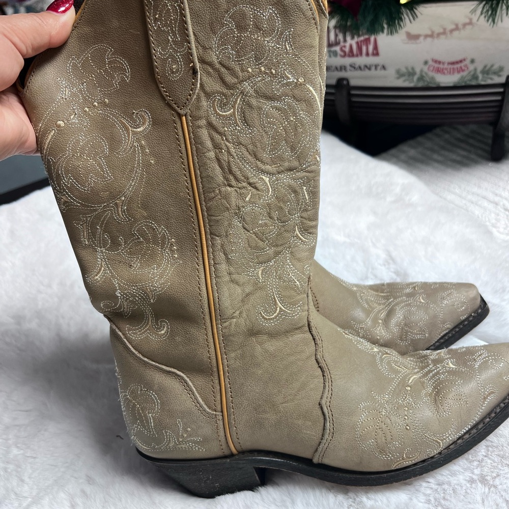 Embroidered Tan Heeled Boots - image 2